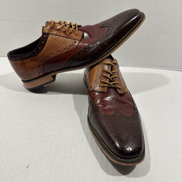 Stacy Adams Men's Wingtip Oxford Dress Shoes 8.5M 2-Tone Leather Brogue - Picture 1 of 16